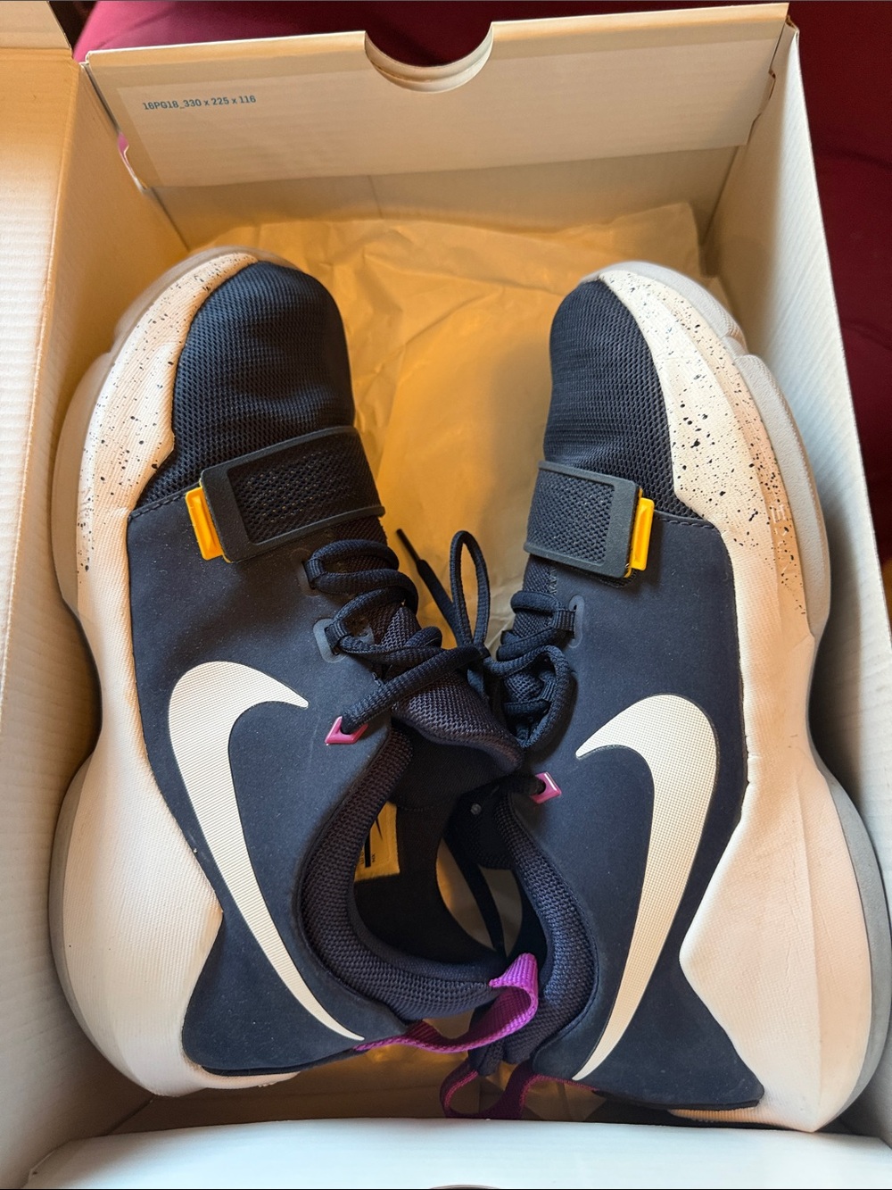 Nike PG 1 (GS) Black and White Sneakers with Pink and Yellow Accents